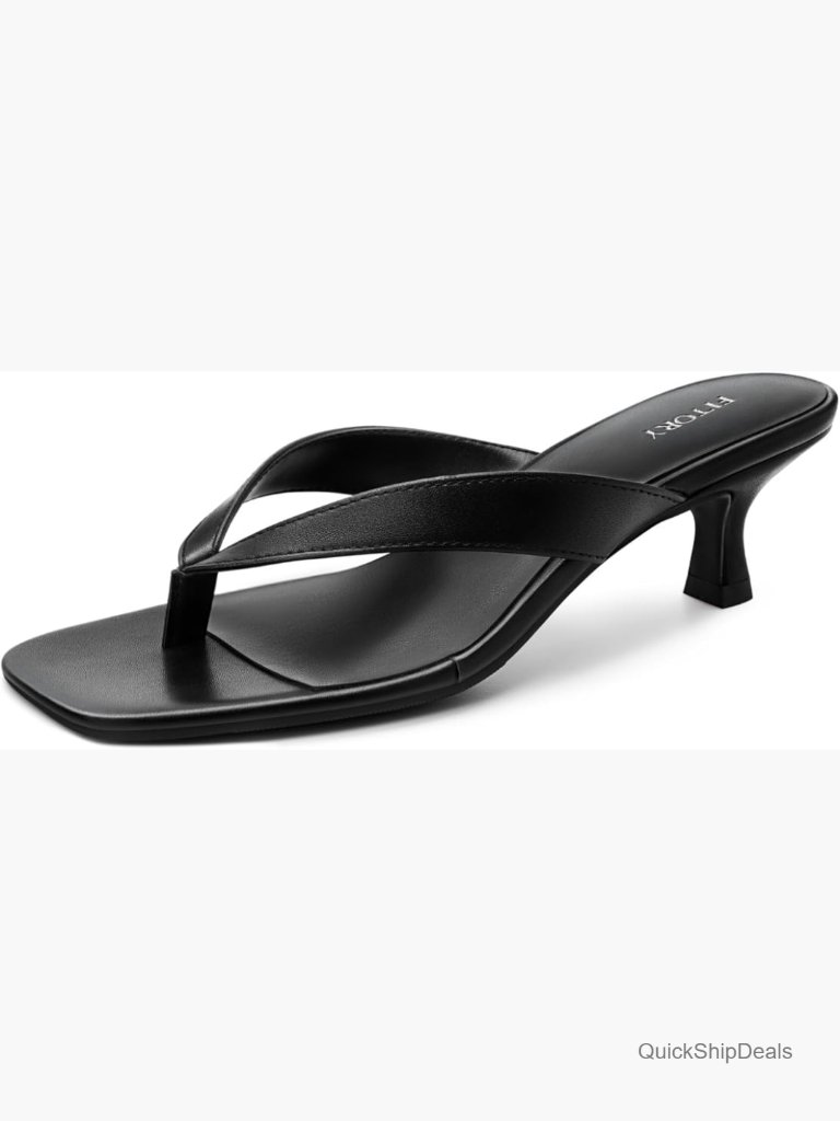 Kitten Heel Flip Flop Sandals, Square Open Toe Low Heel Thong Slip On Shoes